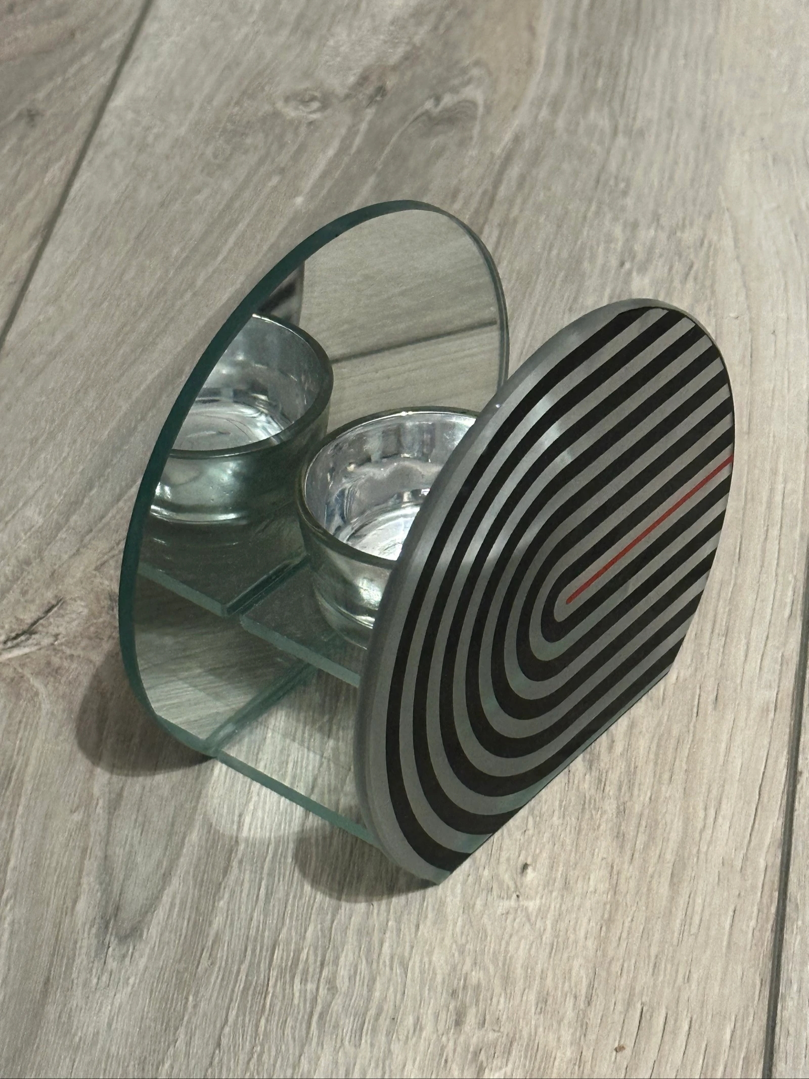 Bougeoir photophore design en verre - style contemporain / industriel / rétro noir et argent